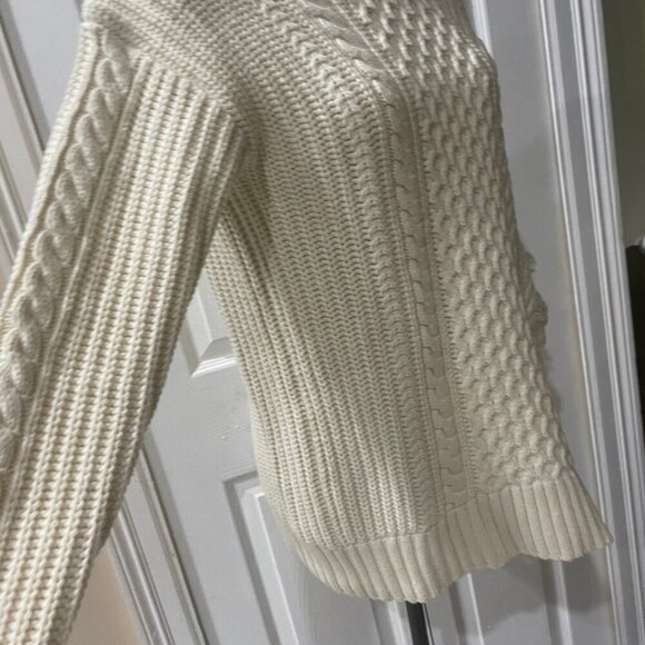 J.CREW SWEATER FISHERMEN CABLE KNIT FRINGE CHUNKY TAN SZ XS OVERSIZED AESTHETIC - Picture 11 of 14